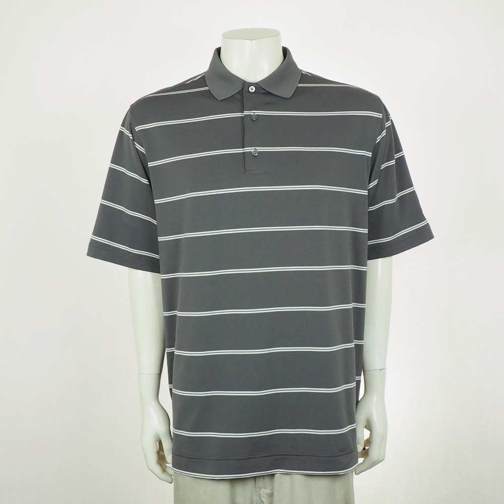 FootJoy TPC River's Bend Golf Polo Shirt Mens Large Gray Striped FJ Performance